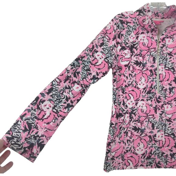 Lilly Pulitzer Hangin With My Boo Skipper Pink Sz M Terry 1/2 Zip Sweatshirt Top - Picture 3 of 16